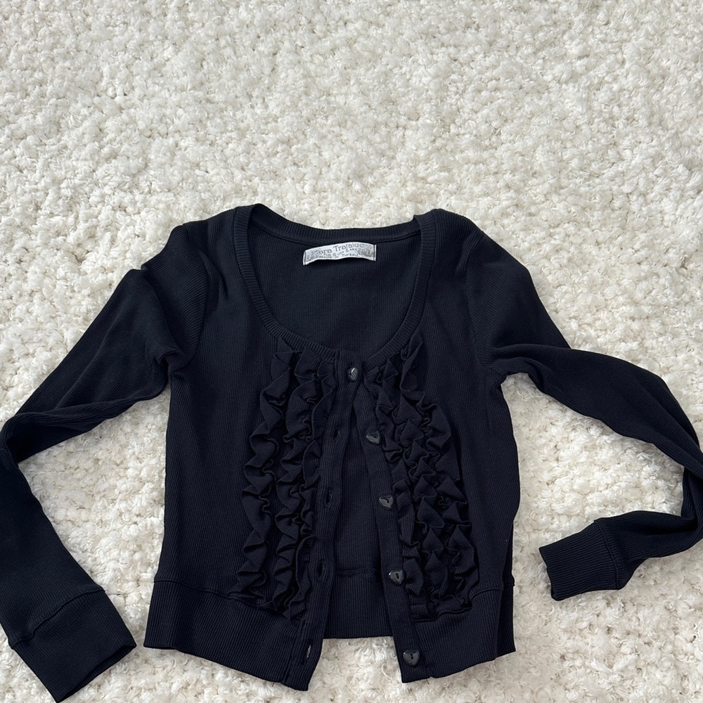 Zara Navy Blue Ruffled Cardigan